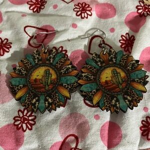 Sunflower Earrings with Desert Scene